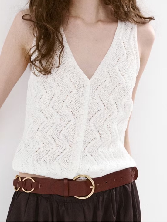 Mango Sweaters - Mango White V-Neck Button-Front Knit Sweater Vest OPEN-KNIT V-NECK VEST 9065